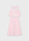Girls Pink Pleated Tulle Pants Set