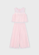 Girls Pink Pleated Tulle Pants Set