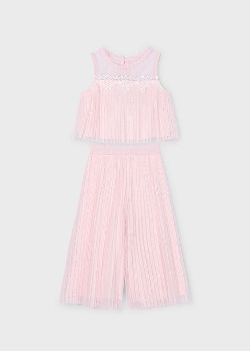 Girls Pink Pleated Tulle Pants Set
