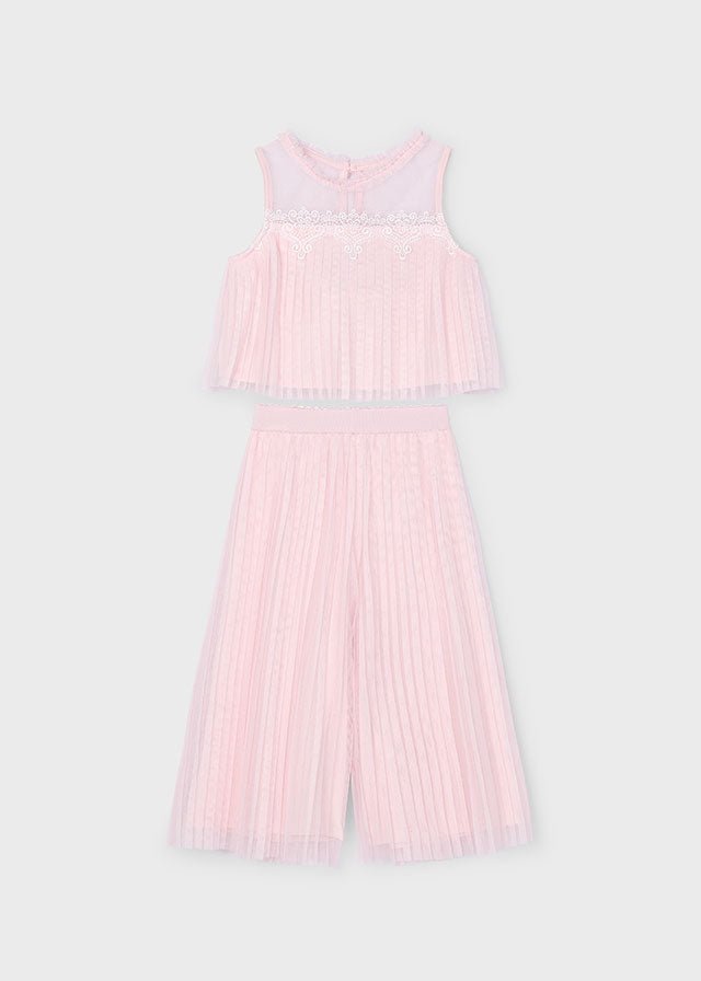 Girls Pink Pleated Tulle Pants Set