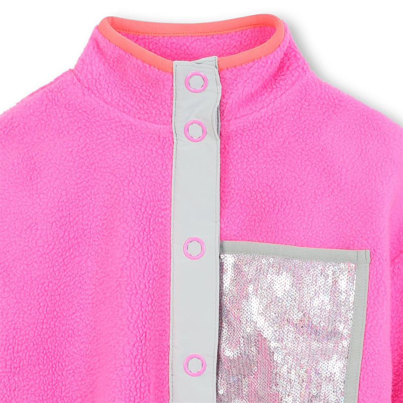 Girls Pink Polar Fleece Jumper With Sequin Pocket