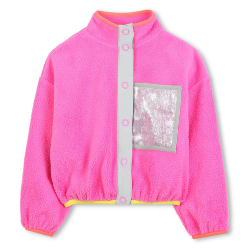Girls Pink Polar Fleece Jumper With Sequin Pocket