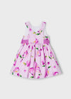 Girls Pink Printed Dress with Bow Detail