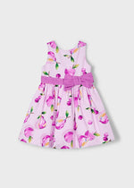 Girls Pink Printed Dress with Bow Detail