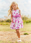 Girls Pink Printed Dress with Bow Detail