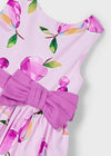 Girls Pink Printed Dress with Bow Detail