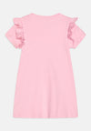 Girls' Pink Ruffle Sleeve Dress with Handbag Print