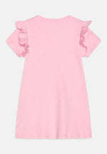 Girls' Pink Ruffle Sleeve Dress with Handbag Print