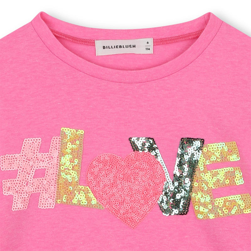Girls Pink Sequin LOVE Long Sleeve Top
