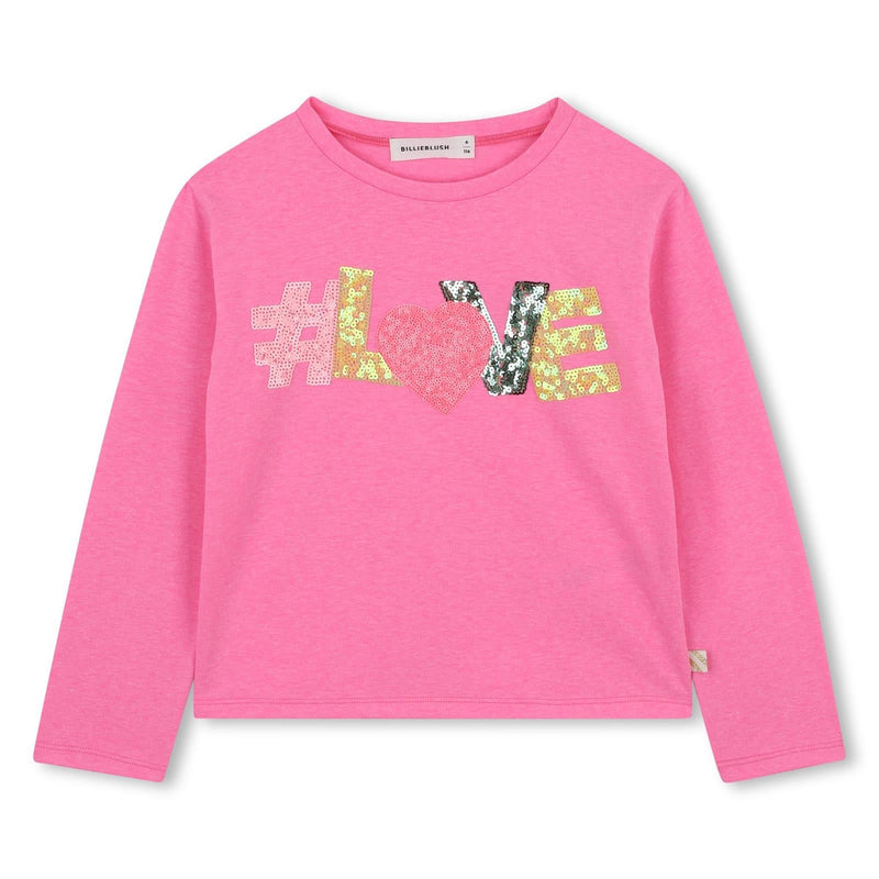Girls Pink Sequin LOVE Long Sleeve Top