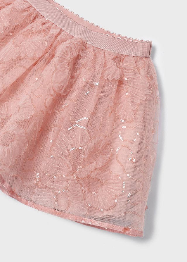 Girls Pink Sequin & Tulle Floral Skirt (Mayoral)