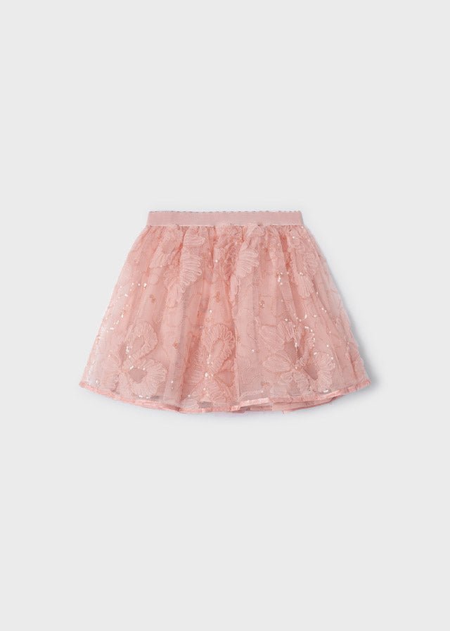 Girls Pink Sequin & Tulle Floral Skirt (Mayoral)