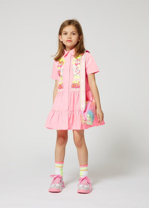 Girls Pink Shirt Dress With Sequin Parrot Design