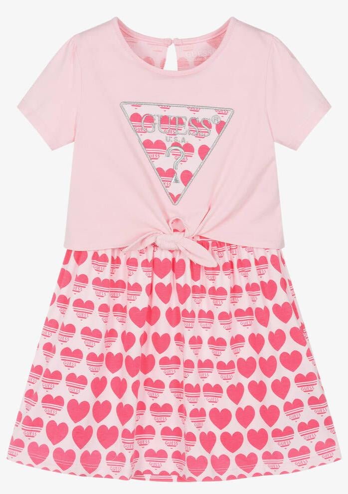 Girls Pink Stretch Jersey Short - Sleeve Dress