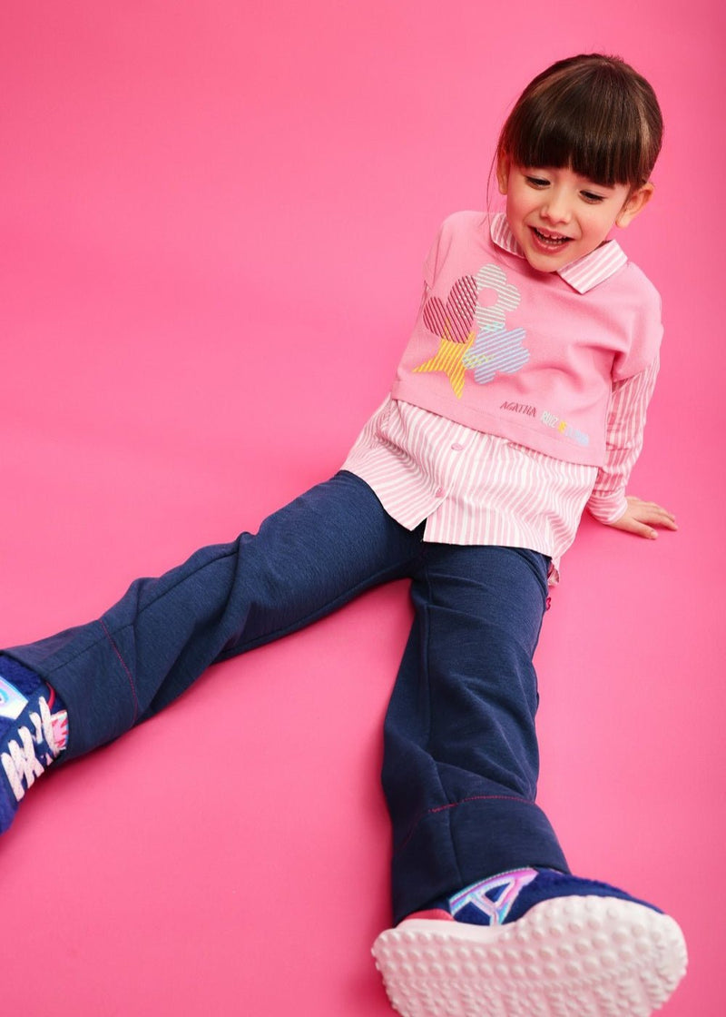 Girls Pink Stripe Shirt & Trousers Set