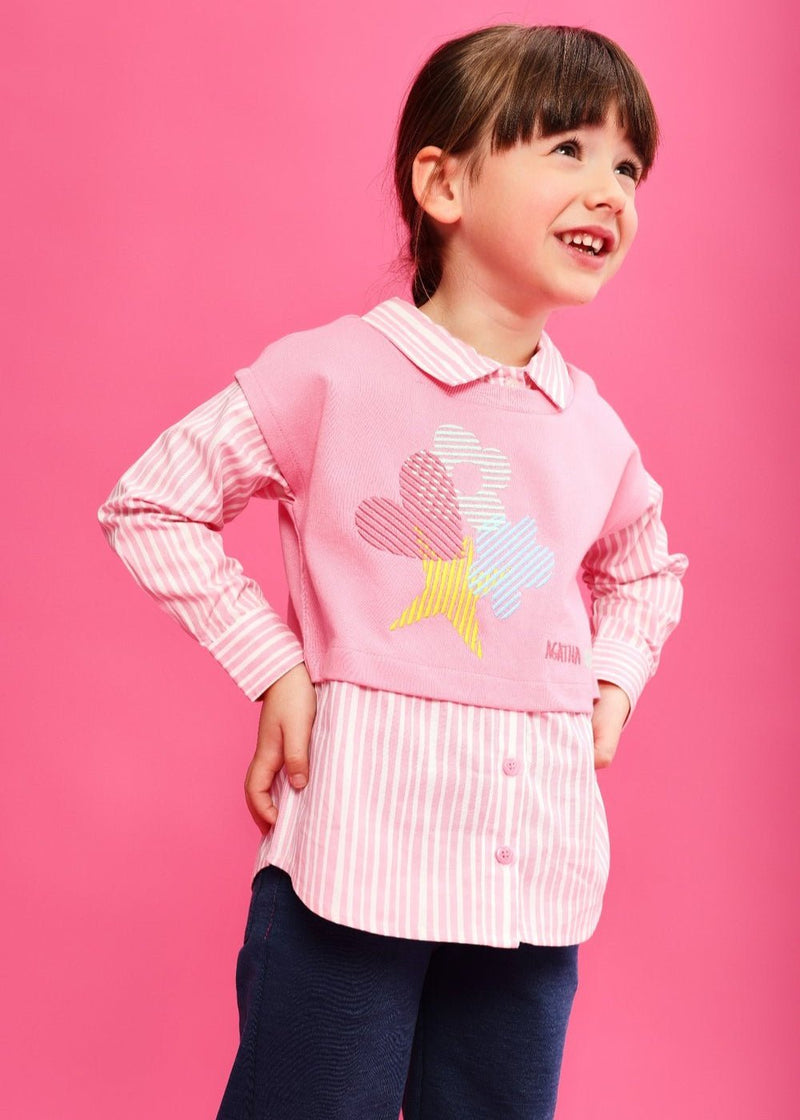 Girls Pink Stripe Shirt & Trousers Set