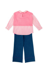 Girls Pink Stripe Shirt & Trousers Set