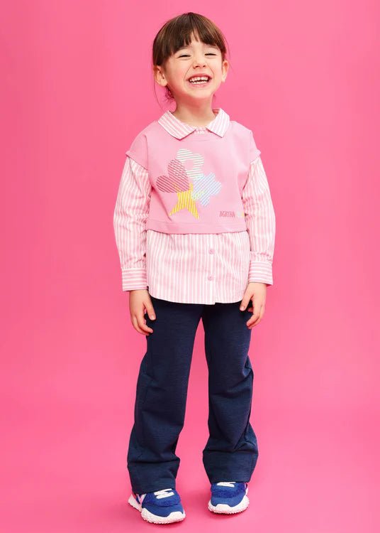 Girls Pink Stripe Shirt & Trousers Set