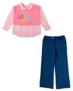 Girls Pink Stripe Shirt & Trousers Set