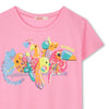 Girls Pink T-Shirt with Sequin Bird Print