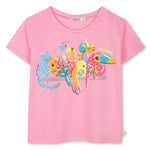 Girls Pink T-Shirt with Sequin Bird Print