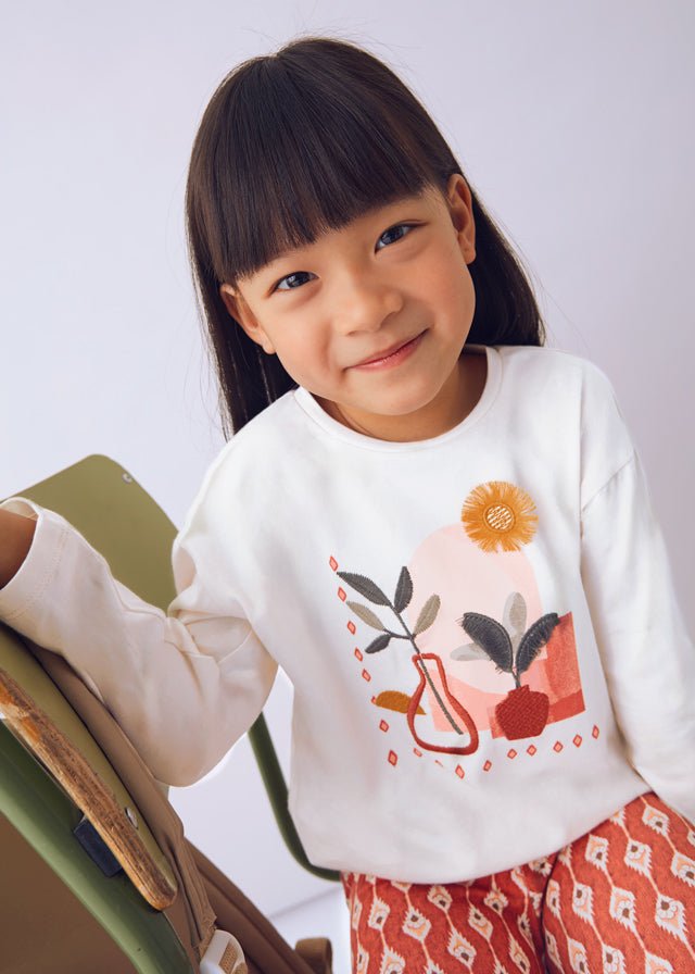 Girls Plant Print Top & Patterned Legging Set