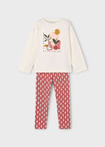 Girls Plant Print Top & Patterned Legging Set
