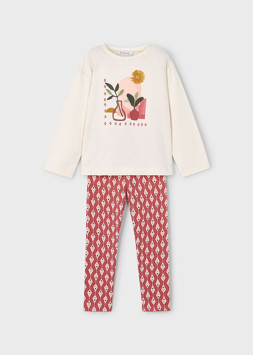 Girls Plant Print Top & Patterned Legging Set