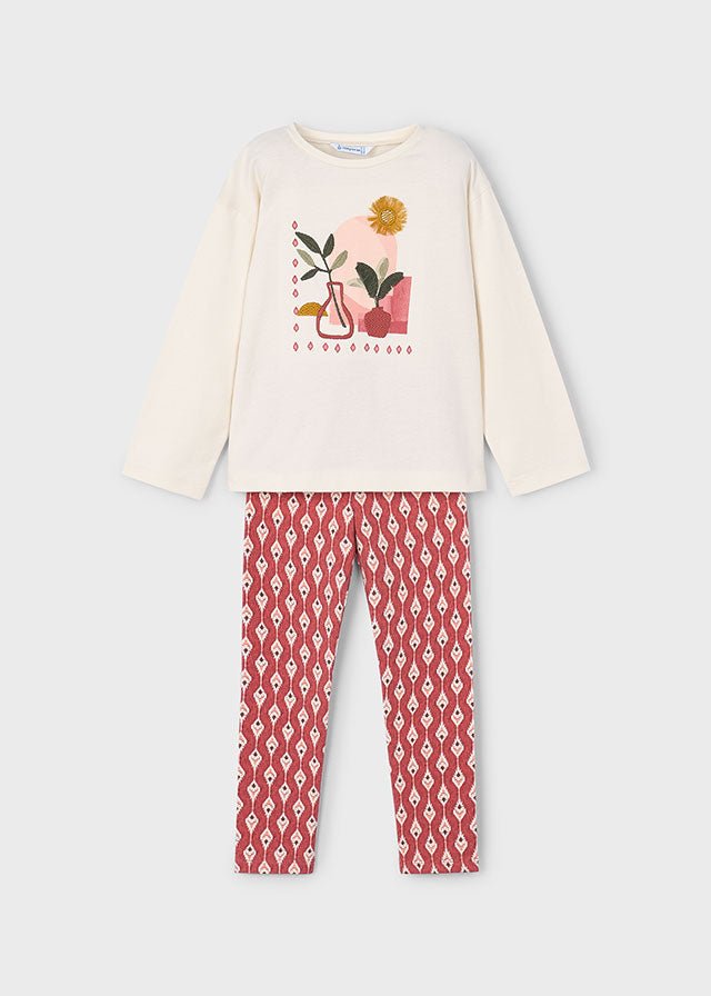 Girls Plant Print Top & Patterned Legging Set