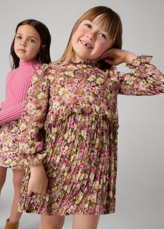 Girls Pleated Floral Dress CottonKids.ie