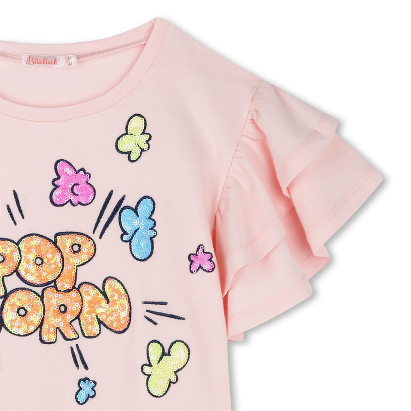 Girls Popcorn Graphic Tee with Flounced Sleeves