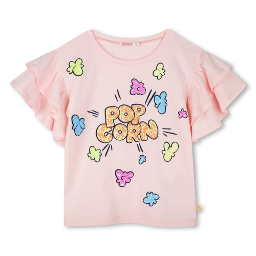 Girls Popcorn Graphic Tee with Flounced Sleeves