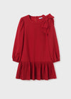 Girls Red Crepe Dress With Bow (Mayoral)