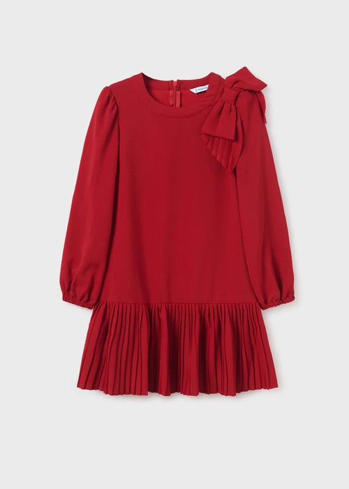 Girls Red Crepe Dress With Bow (Mayoral)