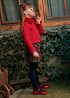 Girls' Red Faux Fur Collar Cardigan