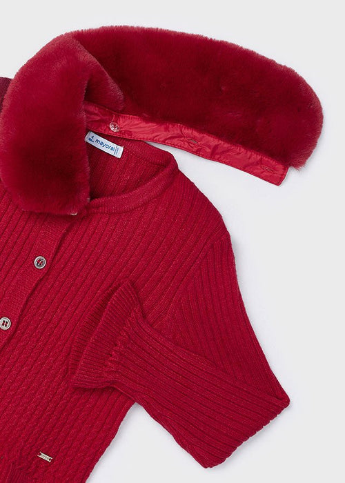 Girls' Red Faux Fur Collar Cardigan (Mayoral)