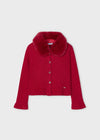 Girls' Red Faux Fur Collar Cardigan (Mayoral)