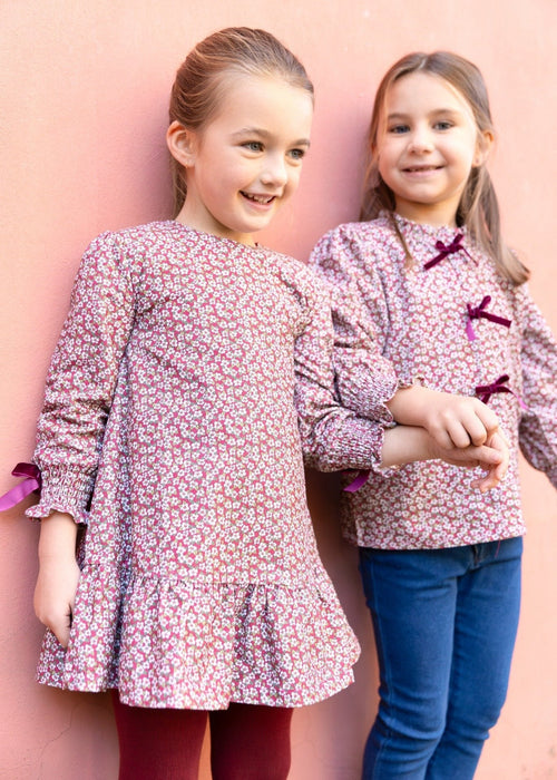Girls Red Floral Dress & Tights Set