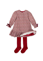 Girls Red Floral Dress & Tights Set
