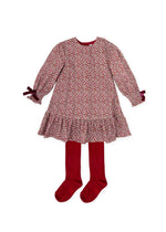 Girls Red Floral Dress & Tights Set