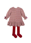 Girls Red Floral Dress & Tights Set