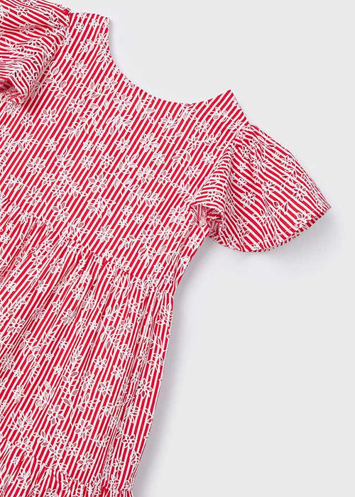 Girls Red Floral Stripe Cotton Dress (mayoral) - CottonKids.ie - 4 year - 5 year - 6 year