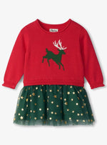 Girls Red & Green Festive Dress