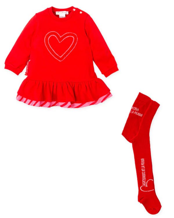 Girls Red Heart Cotton Dress Set