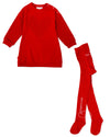 Girls Red Heart Jersey Dress & Tights Set