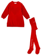 Girls Red Heart Jersey Dress & Tights Set