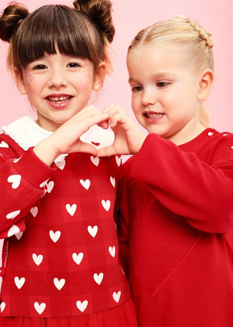 Girls Red Heart Jersey Dress & Tights Set
