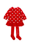 Girls Red Heart Print Dress & Tights Set