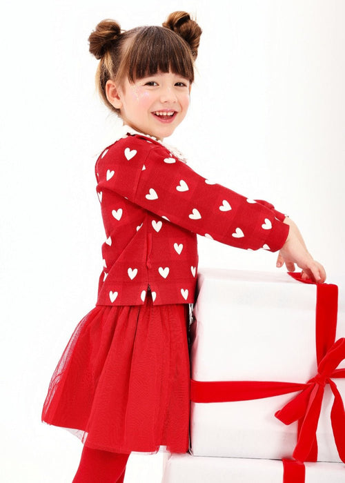Girls Red Heart Print Skirt Set