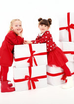 Girls Red Heart Print Skirt Set